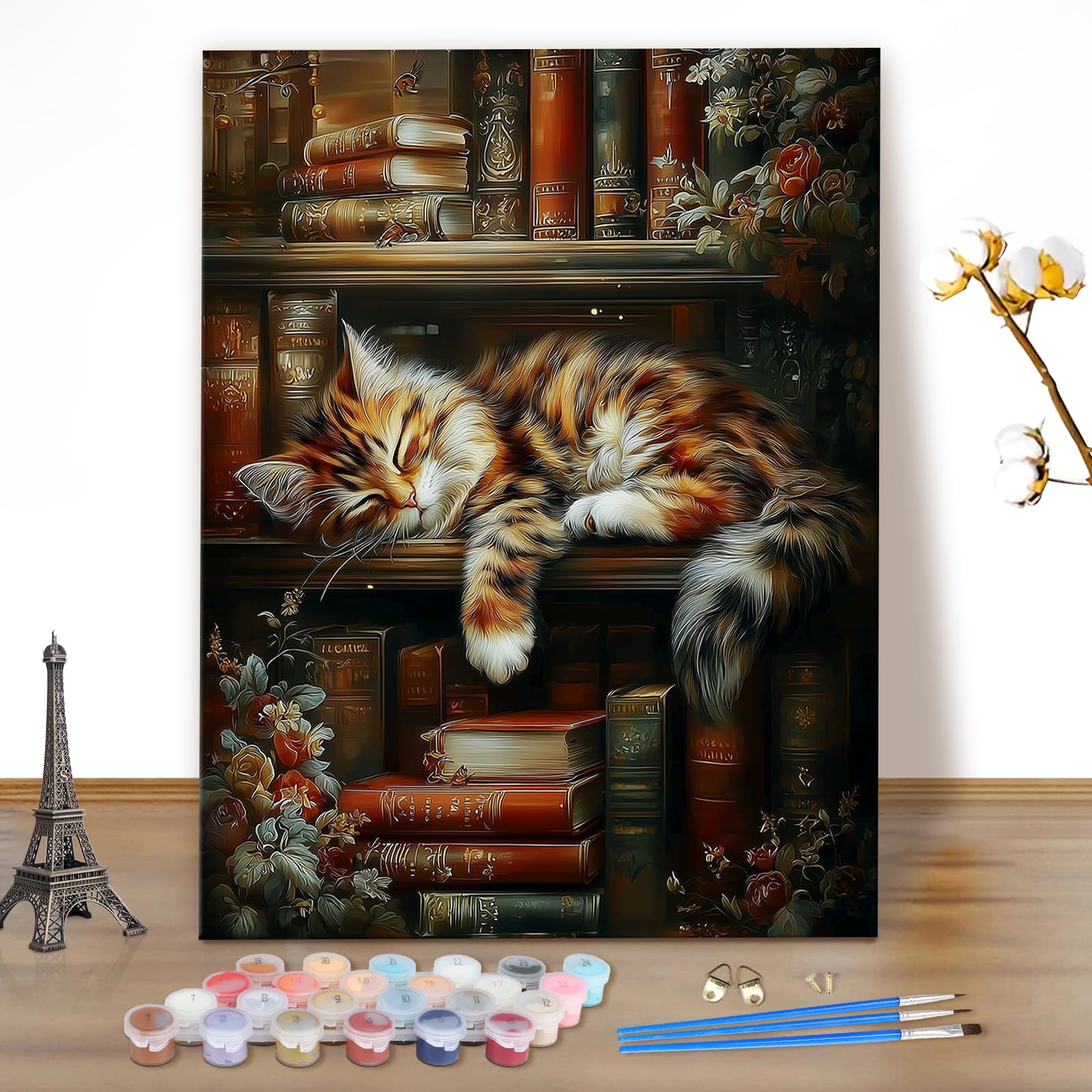 MEIYUDA Paint by Numbers for Adult Sleepy Cat, DIY Canvas Oil Painting Kit for Beginner, Paint by Numbers Drawing Paintwork for Home Wall Decor 40x50cm(Without Frame)