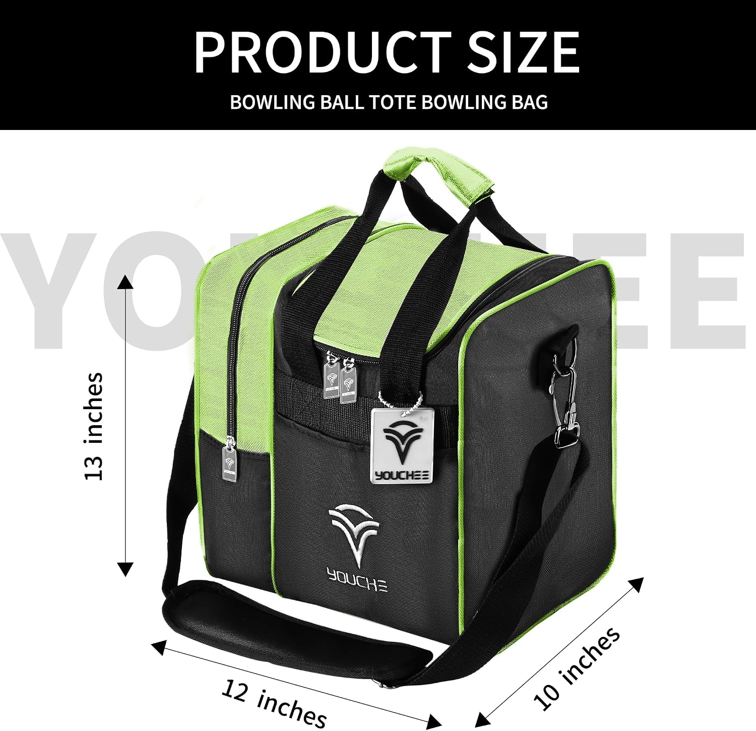 Single Ball Bowling Tote Bag with Padded Ball Holder, Fits Bowling Shoes Up to Men’s Size 14, Durable Full-Size Bowling Bag with Accessory Pockets for Practice & League Play