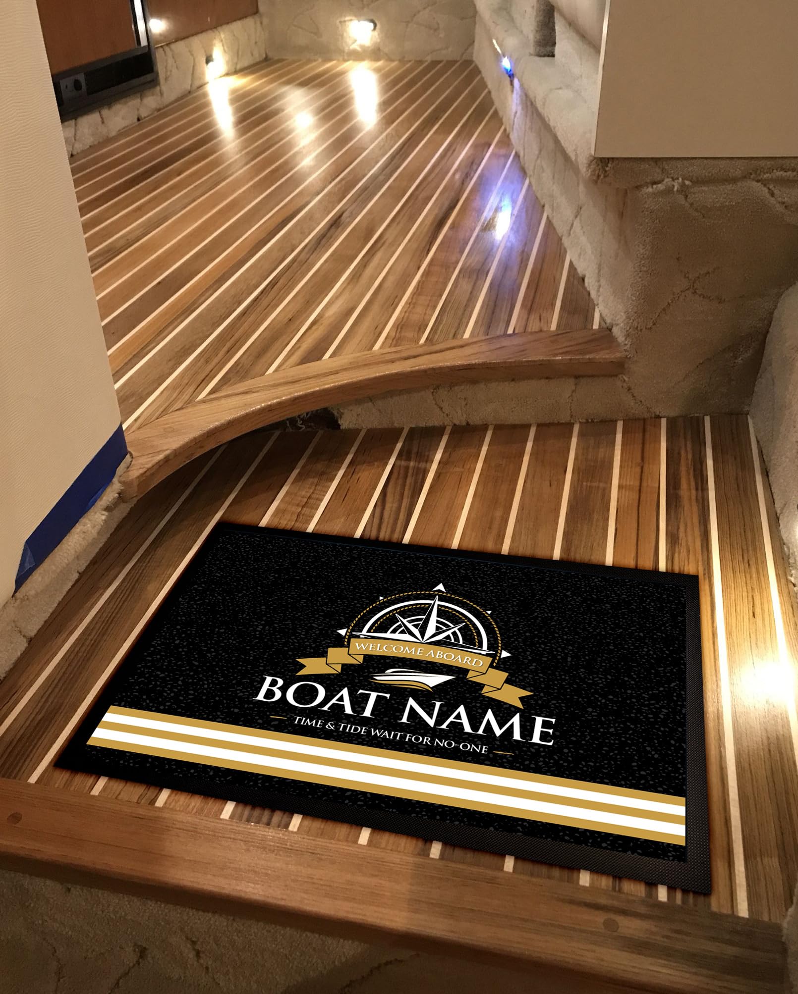 Zerbino personalizzabile con barca a vela, 60 x 40 cm, colore: nero e oro, LC104