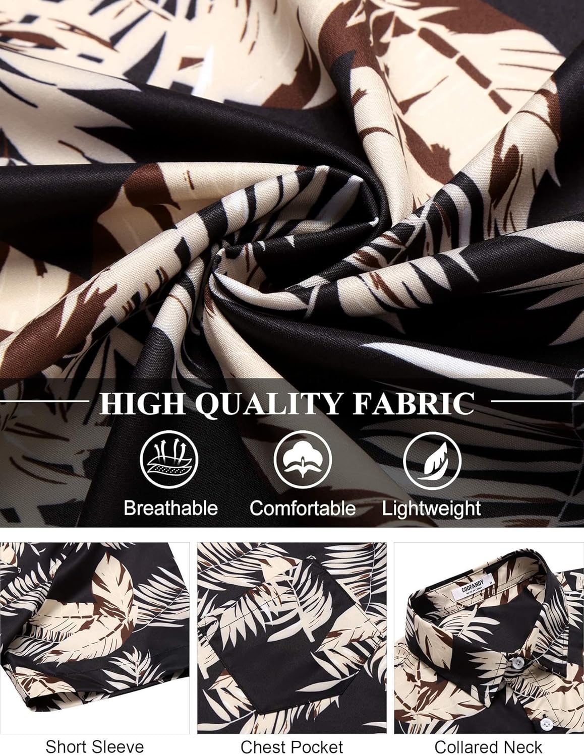 COOFANDY Men's Hawaiian Shirt Short Sleeve Floral Button Down Shirts Tropical Holiday Beach Shirts - Image 6