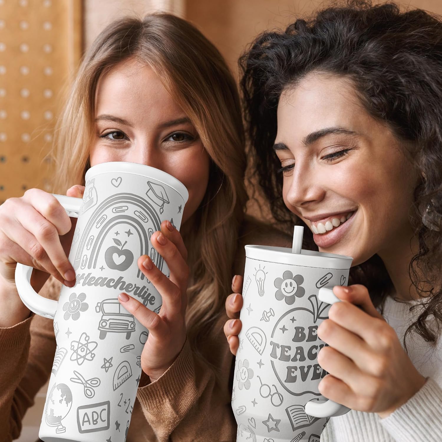 Best Teacher Ever Tumbler 40oz, Stainless Steel Insulated Coffee Travel Cups with Handle, Teacher Appreciation Gifts for Women, Teachers Gift for Valentines Farewell Birthday Christmas Teacher's Day - Image 7