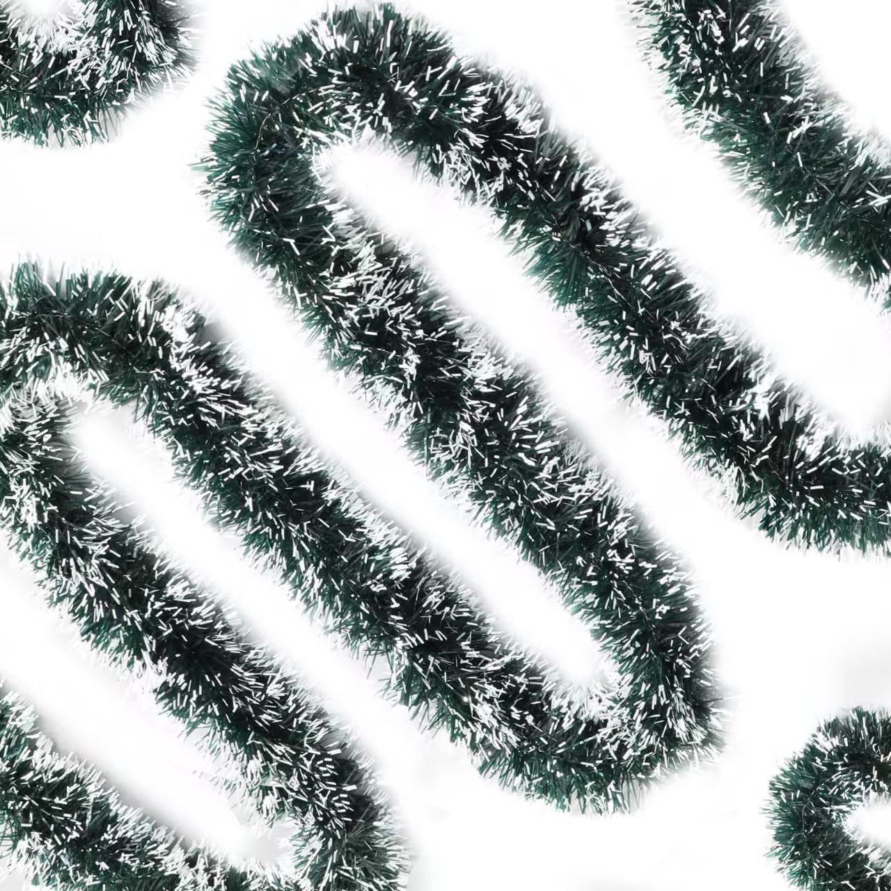 50FT Green Christmas Tinsel Garland, Xmas Metallic Tinsel Twist Hanging Garland for Christmas Tree Indoor and Outdoor Holiday Party Decoration (Green White)