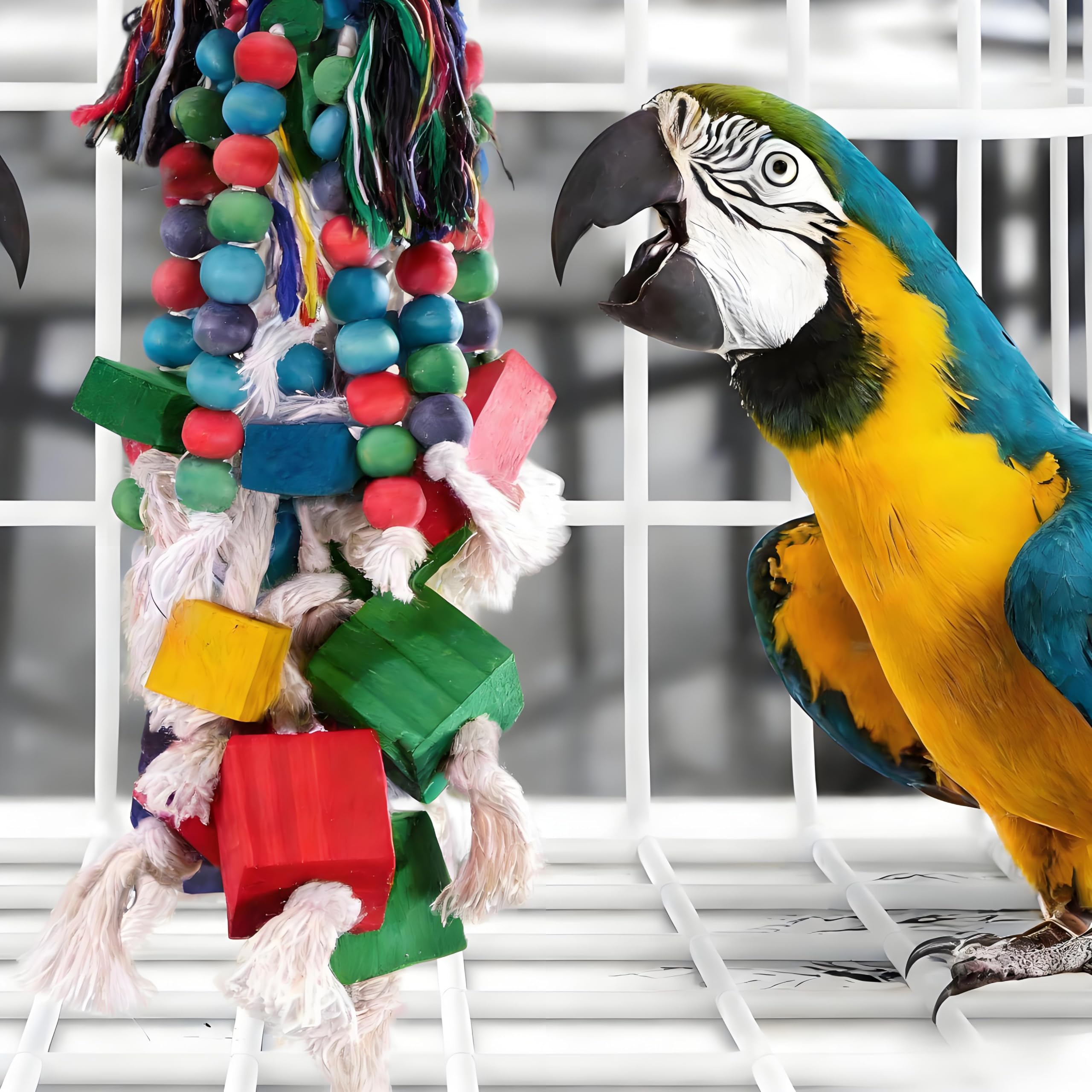 Grands jouets pour perroquet gris africain cacatoès - Jouets à mâcher en bois naturel - Jouet d'escalade durable pour oiseaux de taille moyenne et grande - Jouet suspendu pour cage à oiseaux