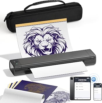Tattoo Stencil Printer, Tattoo Machine with 10 Sheets Tattoo Transfer Paper, Tattoo Copier Printer Kit for Tattoo Artist, Compatible with Phone & Laptop, with 1 Case