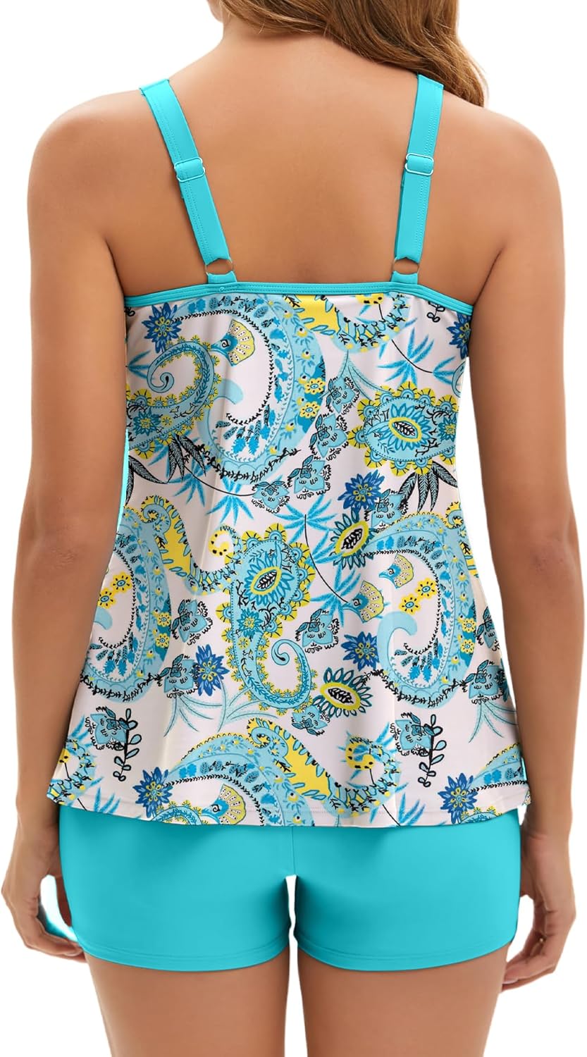 Arolina Tankini Swimsuits for Women Tummy Control Two Piece Bathing Suits Flowy Swim Tops with Boy Shorts - Image 3