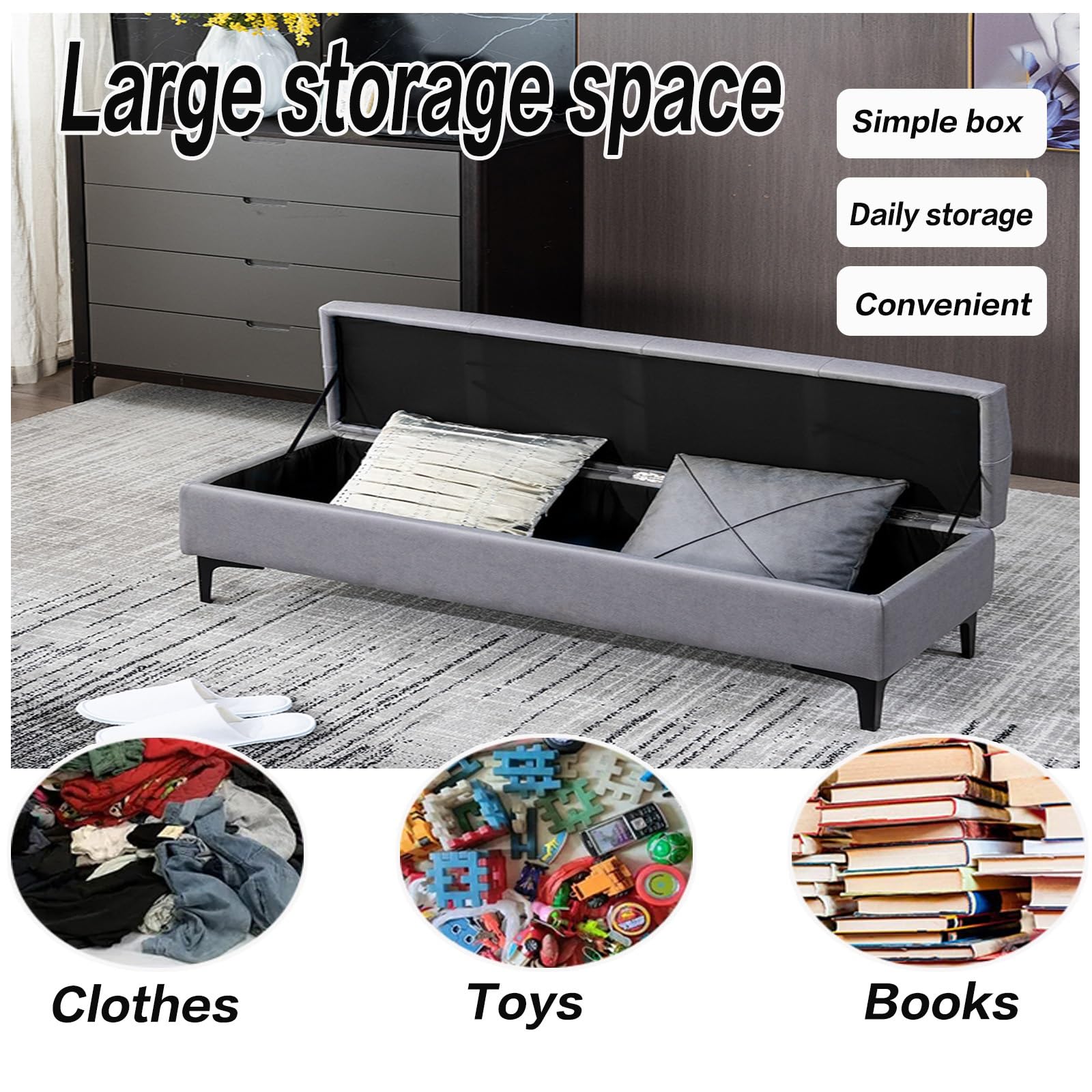 Modern Ele Sitzbank aus Kunstleder, versteckter Sitzhocker für Wohnzimmer und Schlafzimmer, vielseitiger Nachtsitz, 60 x 40 cm, platzsparendes Design, Weiß