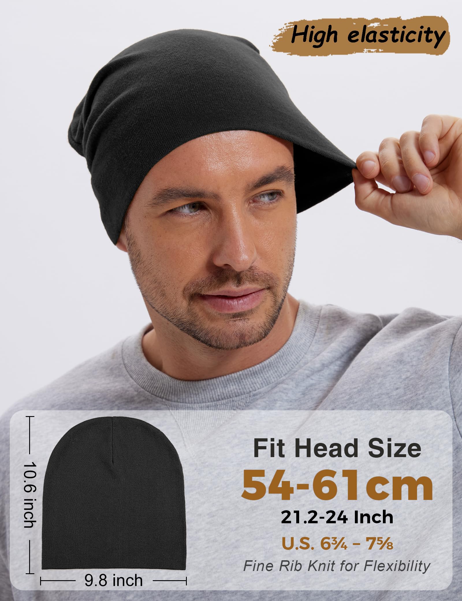 Simapu 100% Cotton Thin Beanie Hat for Men Women - Lightweight Breathable Rib Knit Slouchy Beanie Cuffed Chemo Skull Cap - 5