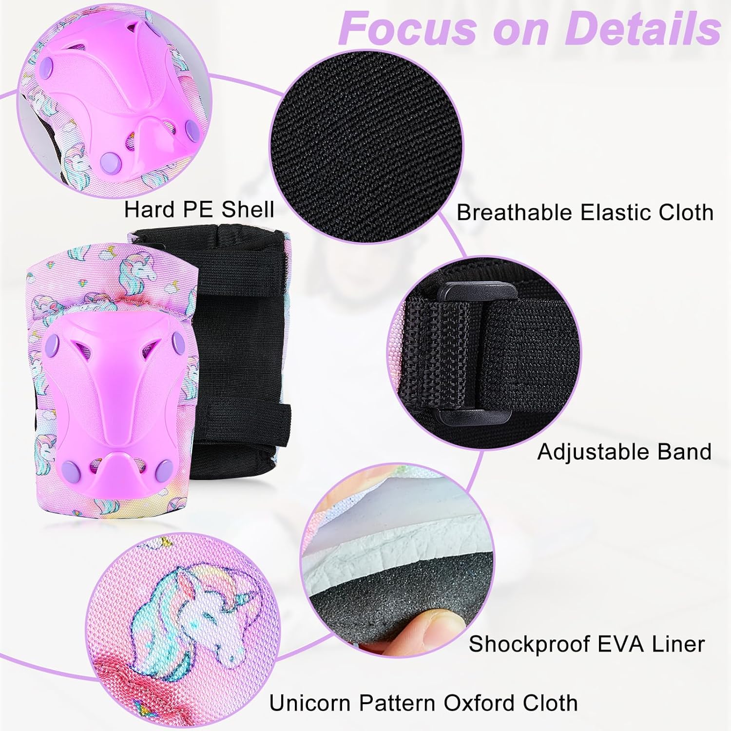 Kids Helmet, Toddler Bike Helmet with DIY Stickers Unicorn Knee Pads and Elbow Pads Set Adjustable Protective Gear Set for Girls Age 3-5-8 Years fit Roller Skates, Bicycle, Skateboarding, Scooter