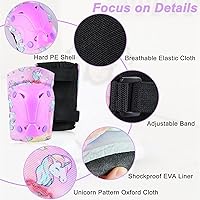 Vista 6 de Casco para niños, casco de bicicleta para niños pequeños con pegatinas DIY Unicornio, rodilleras y coderas ajustables, juego de protección