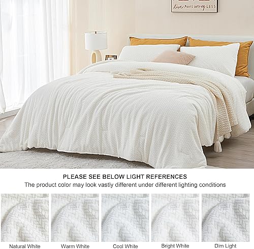 Miniatura 6 de Juego de edredón mullido tamaño Queen  Juego de cama de piel sintética con patrón de hojas peludas de 3 piezas, juego de ropa de cama de invierno