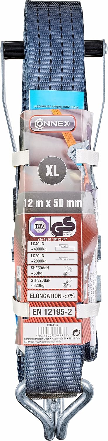CONNEX B34413 Lashing Strap 12mx50mm 4000kg Ratch, 12 m x 50 mm (4000 kg)