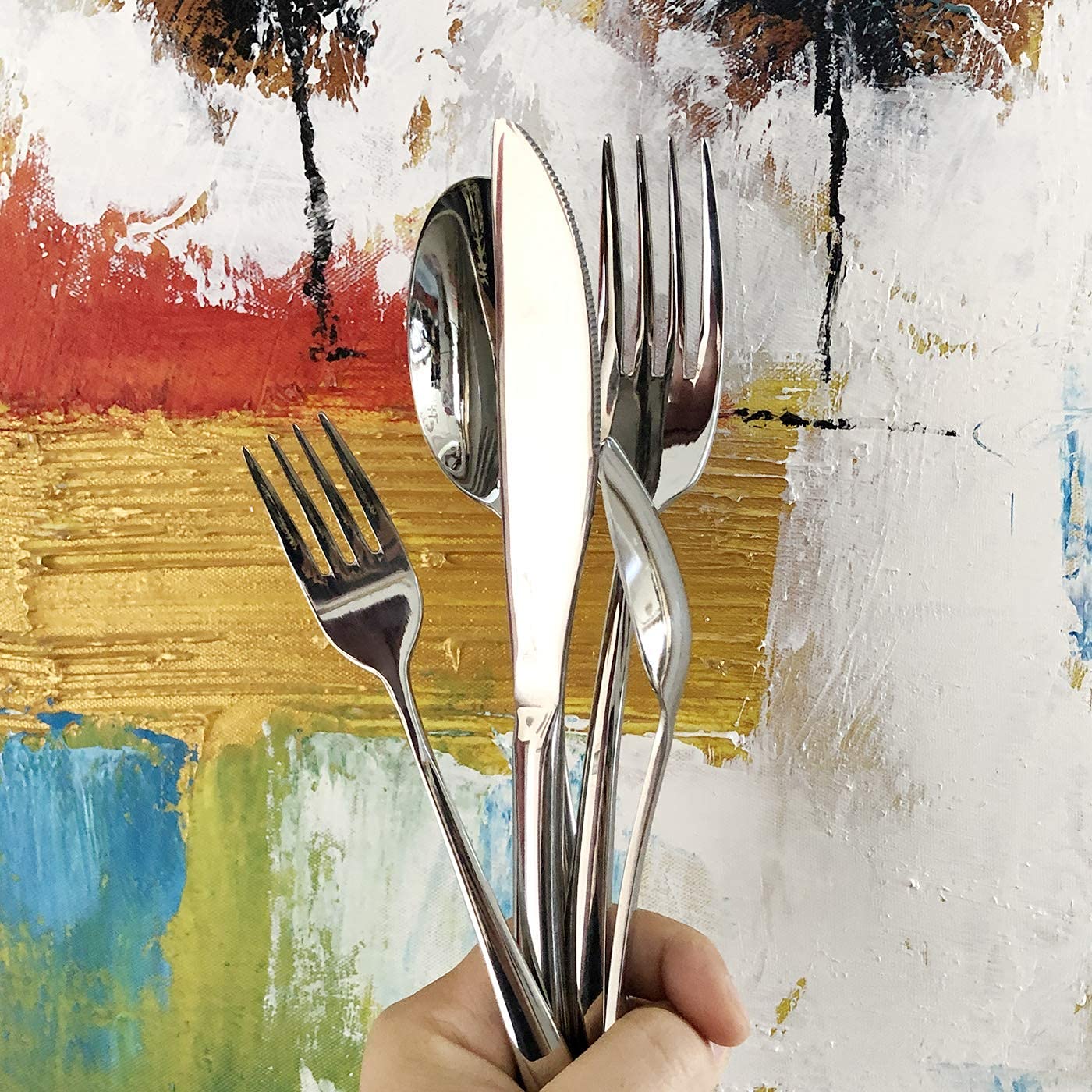 Ironx Besteck-Set für 1, 5-teilig, 18/10 Edelstahl, robust, schwer, elegantes Design, inkl. Löffel, Messer, Gabeln von 5 Stück