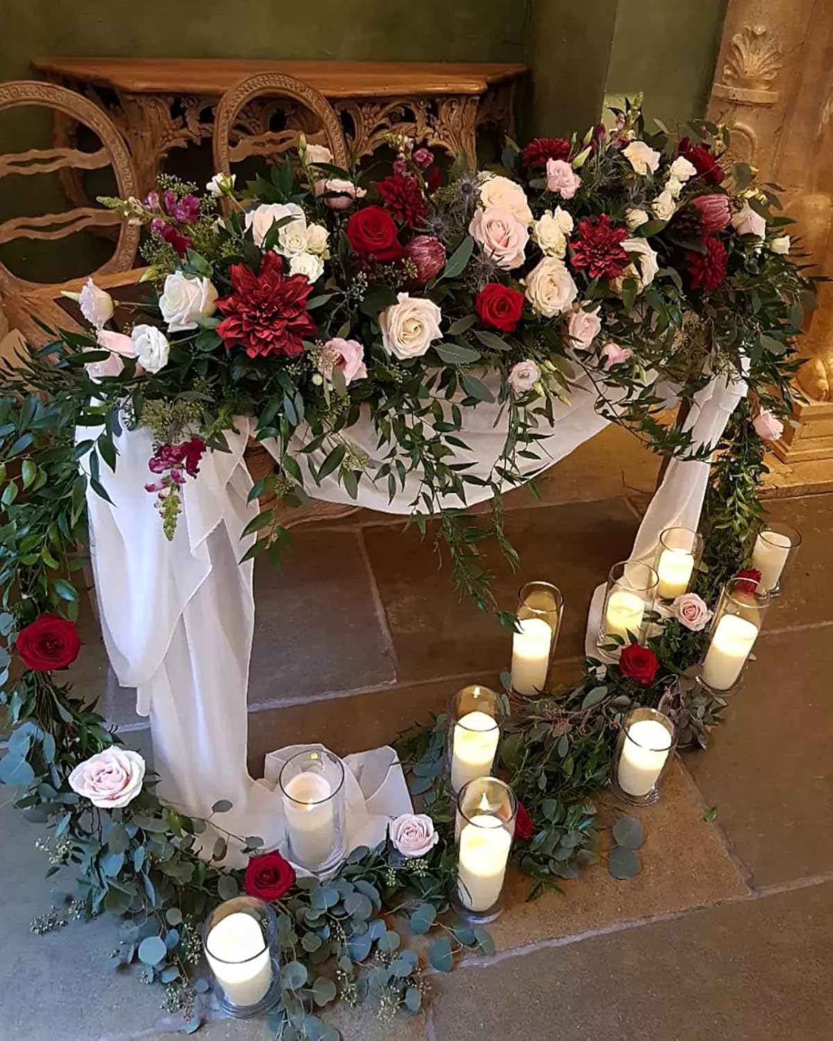 Roses Artificial Flowers Red Bouquet Box Set Fake Flower for DIY Bridal Wedding Shower Decorations Centerpieces for Table Faux Silk Floral Arrangement for Party Home Decor Indoor Burgundy - Image 5