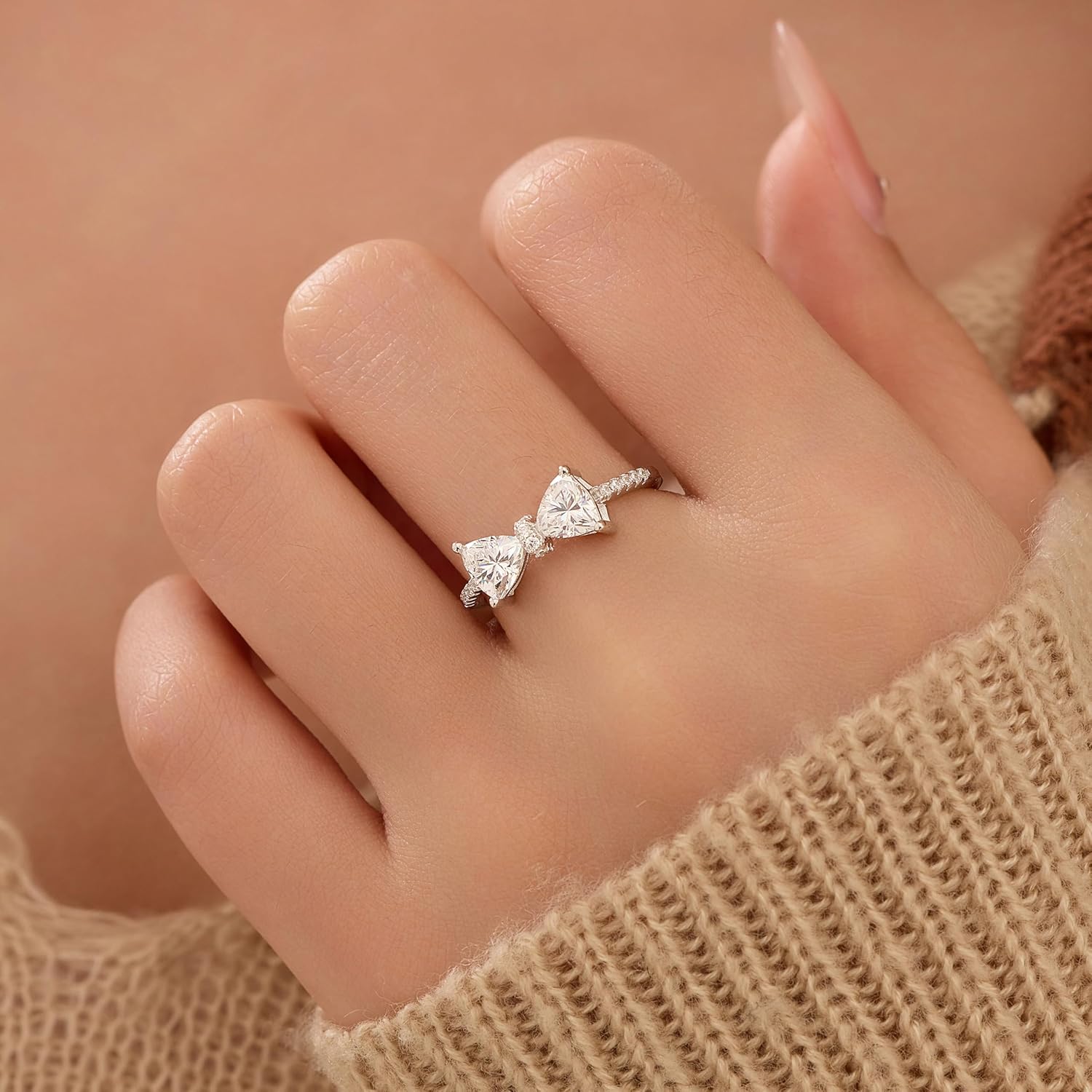 Dainty Bow Rings for Women 925 Sterling Silver Cubic Zirconia Infinity Knot Ring Promise Rings for Her Mother Daughter Friendship Ring Valentines Jewelry Mothers Day Gifts - Image 2