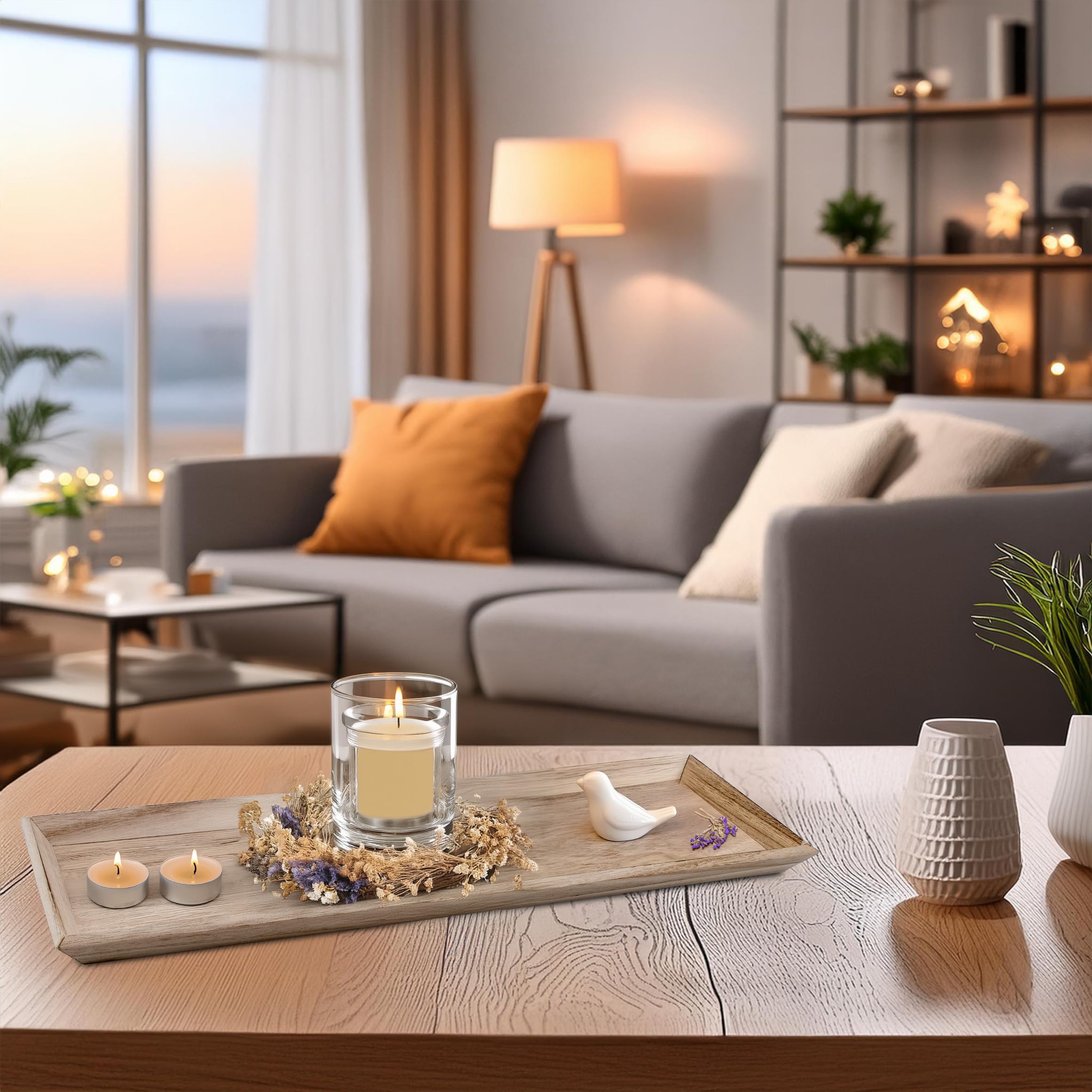 Vassoio Decorativo In Legno Di Mango - 58x20 Cm, Bordo Alto, Per Composizioni Natalizie E Centrotavola