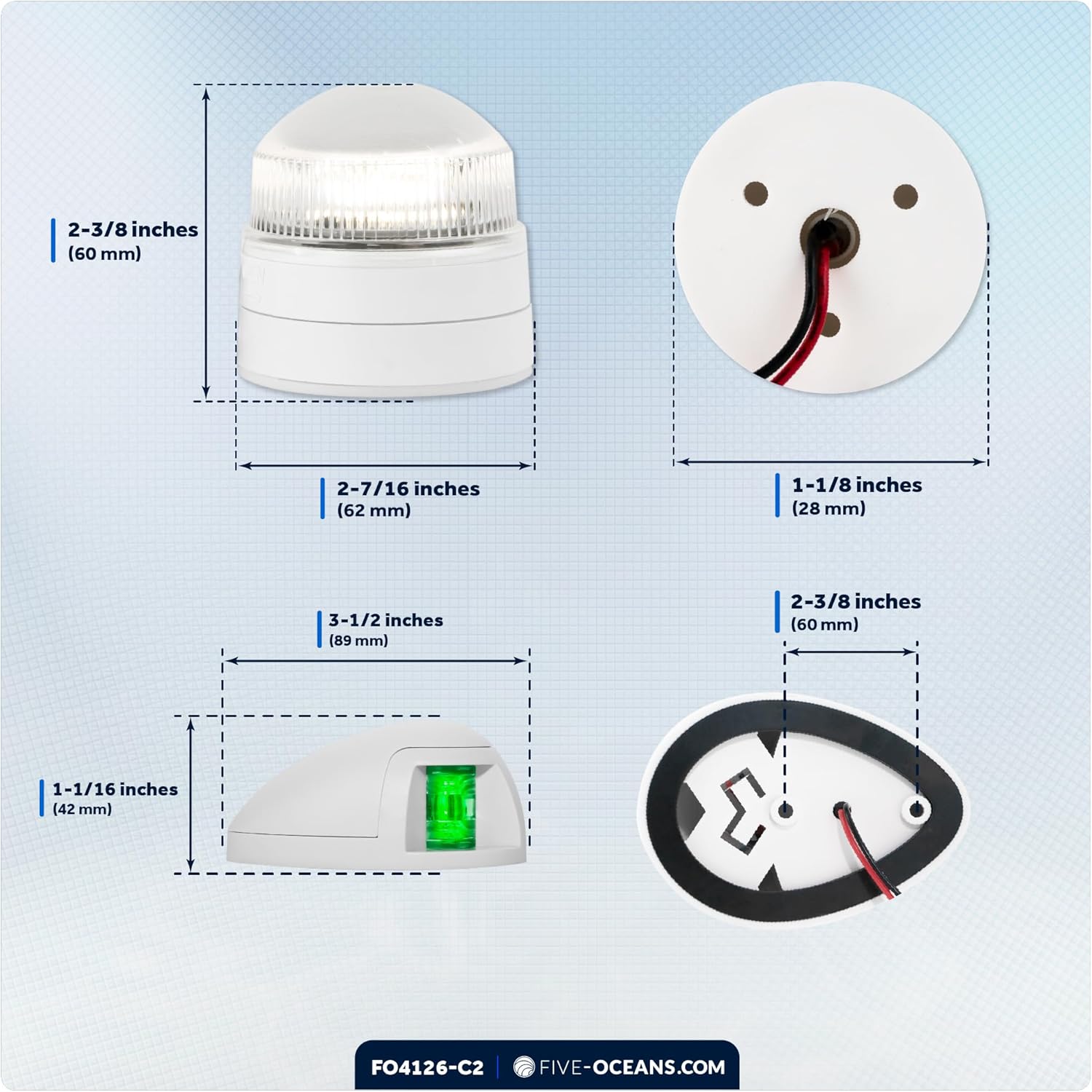 Five Oceans Boat Navigation Light Kit, LED Anchor & Bi-Color Lights, 12V, USCG Rules 2NM for Pontoon, Fishing Boats, Bass Boats - FO4126-C2