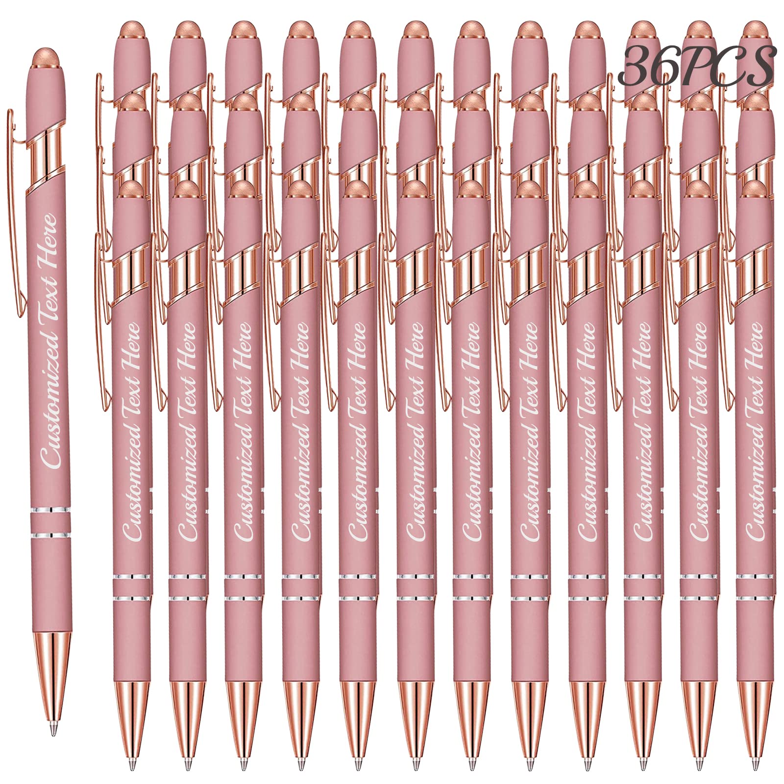 Aolun Personalised Pen,Custom Engraved Ballpoint Pen with Stylus,12 Pcs,Soft Touch Metal,Enter Name,Logo or Message, Great for Birthdays, Anniversaries, Graduations(Medium Point,Black Ink)