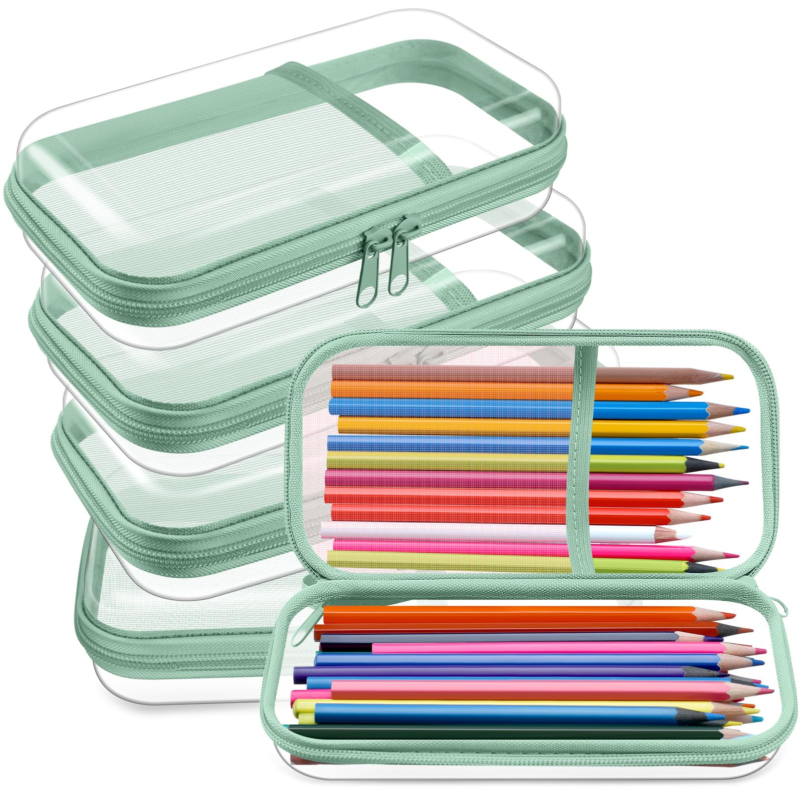 Sanwuta 4 Pcs Clear Hard Shell Zipper Case Clear Travel Pouches Bulk Plastic Portable Travel Organizer Bin with Mesh Pocket Toiletry Pouch Cosmetics Makeup Bag Snack Toiletry Bag(Matcha Green) โ image 1