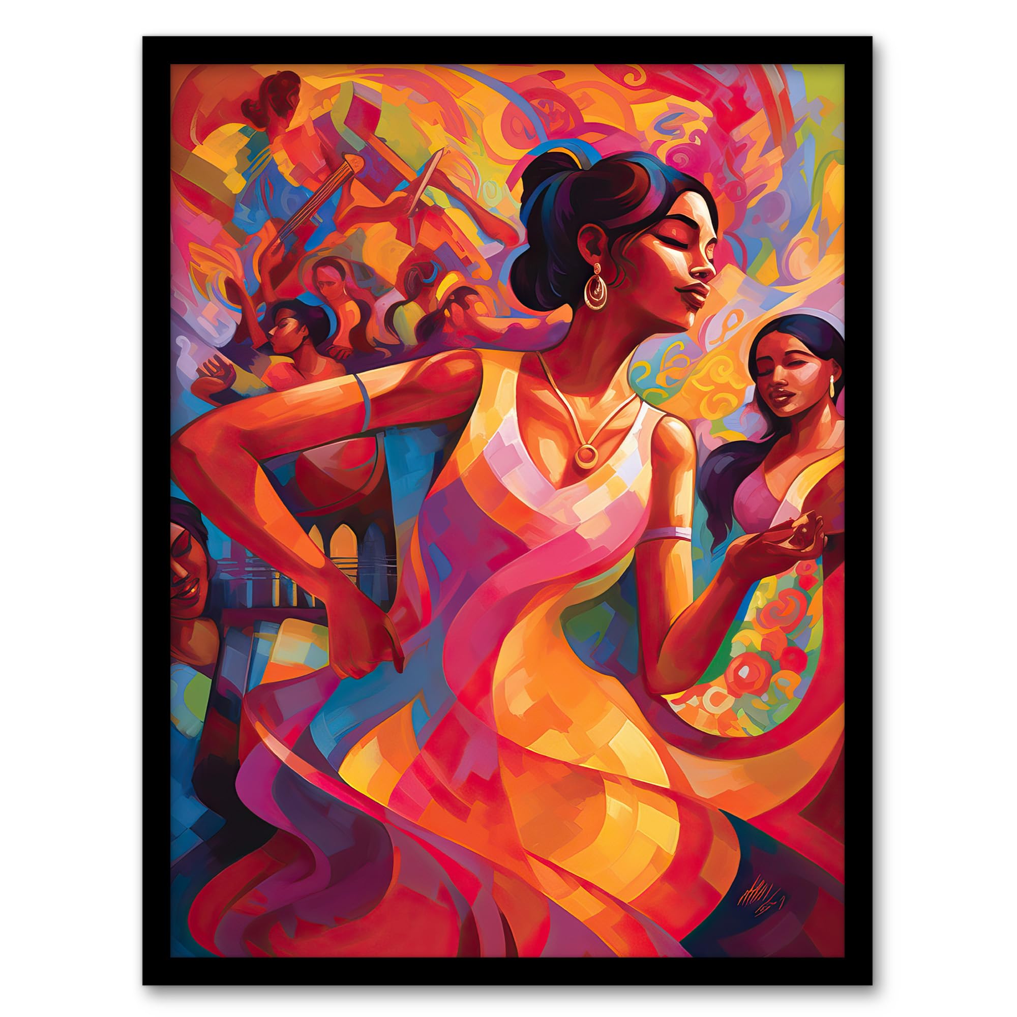 Artery8 Latino Lively Dance Salsa South America Colourful Bright Bold Painting Rhythm Body Energy Theatre Arts Artwork Artwork Framed Wall Art Print A4