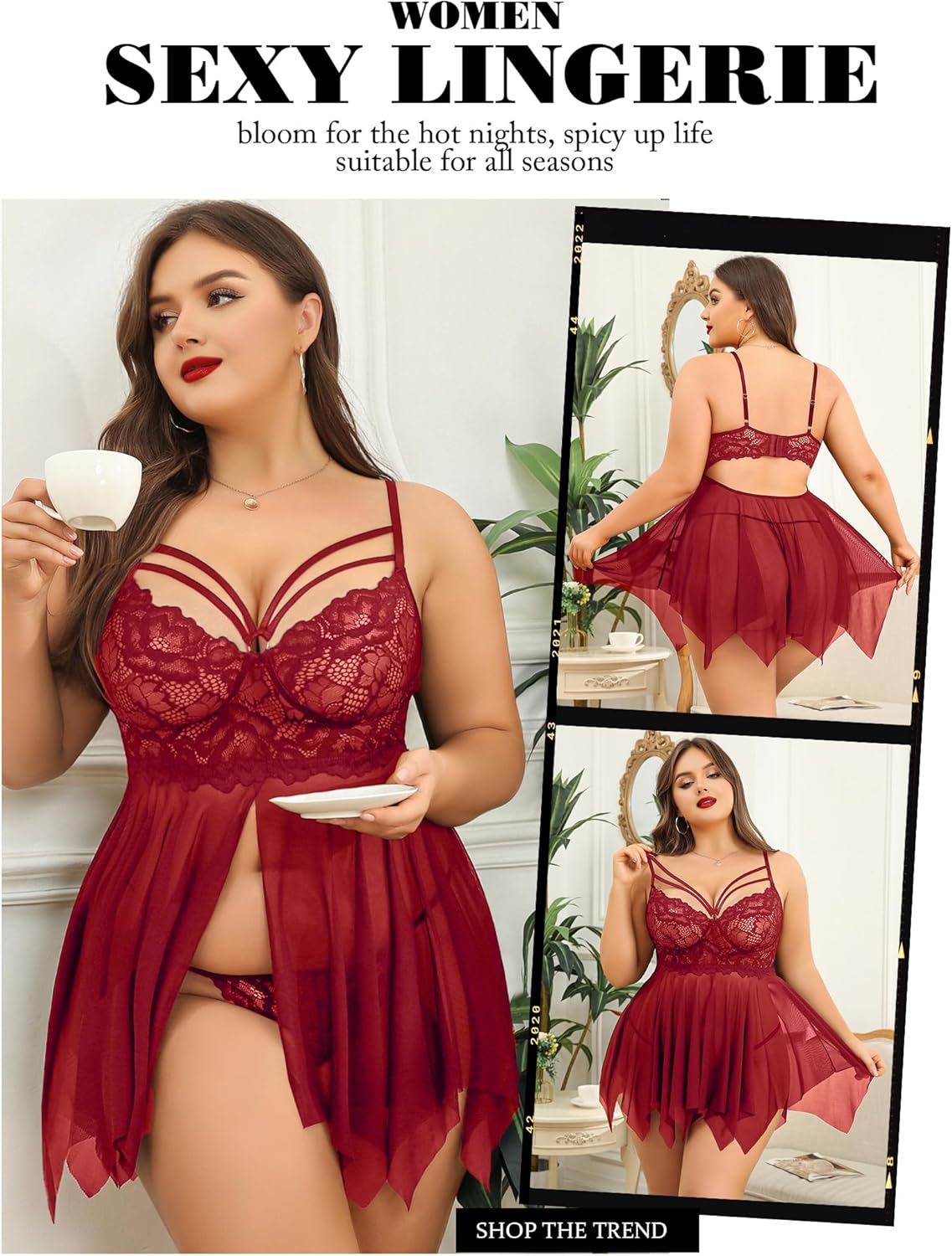 Avidlove Babydoll Lingerie for Women Strappy Nightdress Sexy Nightgowns Bridal Chemise Plus Size Lace Langeray L-4XL - Image 4