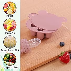 Baby Fruit Feeder & Breastmilk Popsicle Mold Set - 3 Pack Silicone Teething Relief Kit with Food Feeder Pacifier, Freezer Tray with Lid & Baby Teether (Blush)