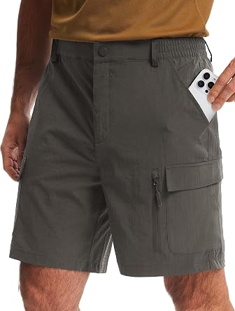 Libin Mens Hiking Cargo Shorts with Zipper Pockets 7" Lightweight Quick Dry Casual Shorts for Men Golf Work Fishing