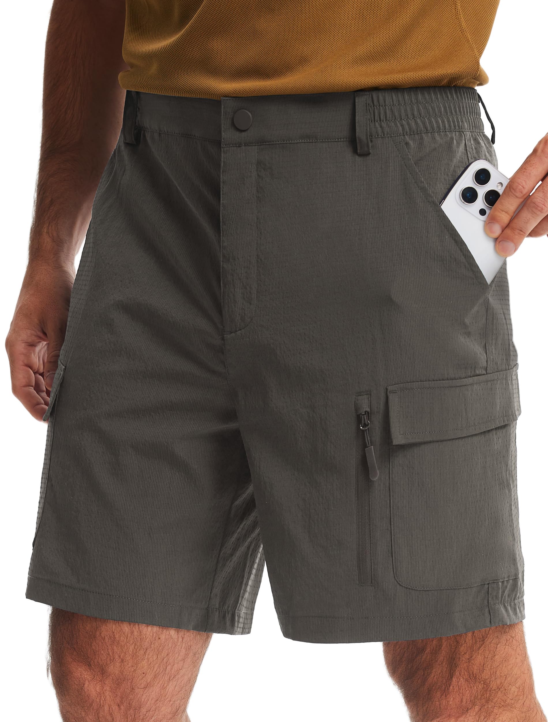 Libin Mens Hiking Cargo Shorts with Zipper Pockets 7 Lightweight Quick Dry Casual Shorts for Men Golf Work