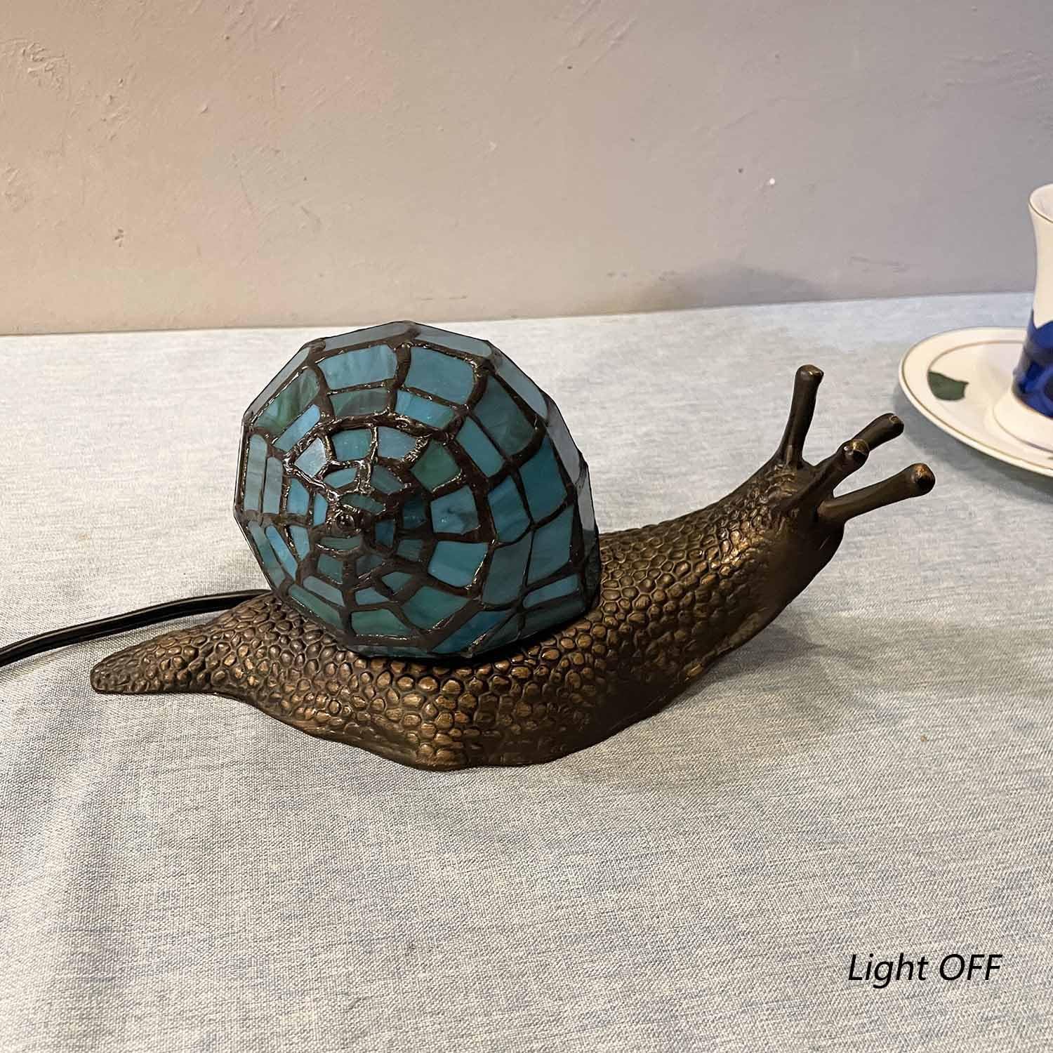 Bieye L50975 Land Snail Tiffany Style Stained Glass Accent Table Lamp for Home Decoration (Cyan, 10" D x 5" W x 5" H) - Image 4