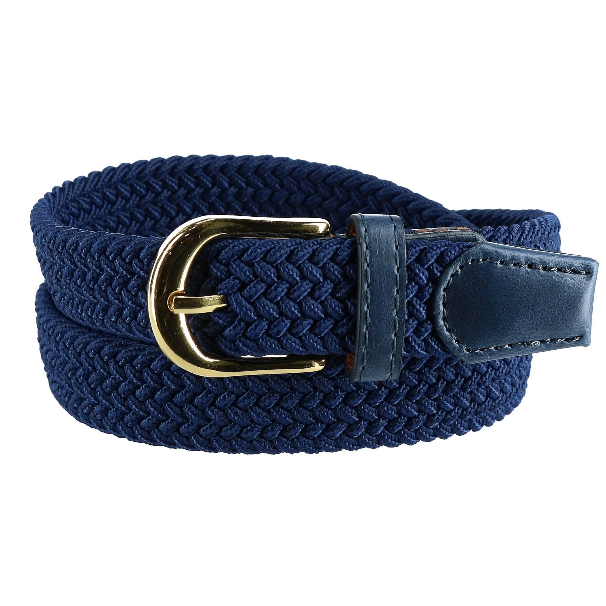 CTM Women's Elastic Braided Stretch Belt with Gold Buckle 25 mm, 2XL, Navy