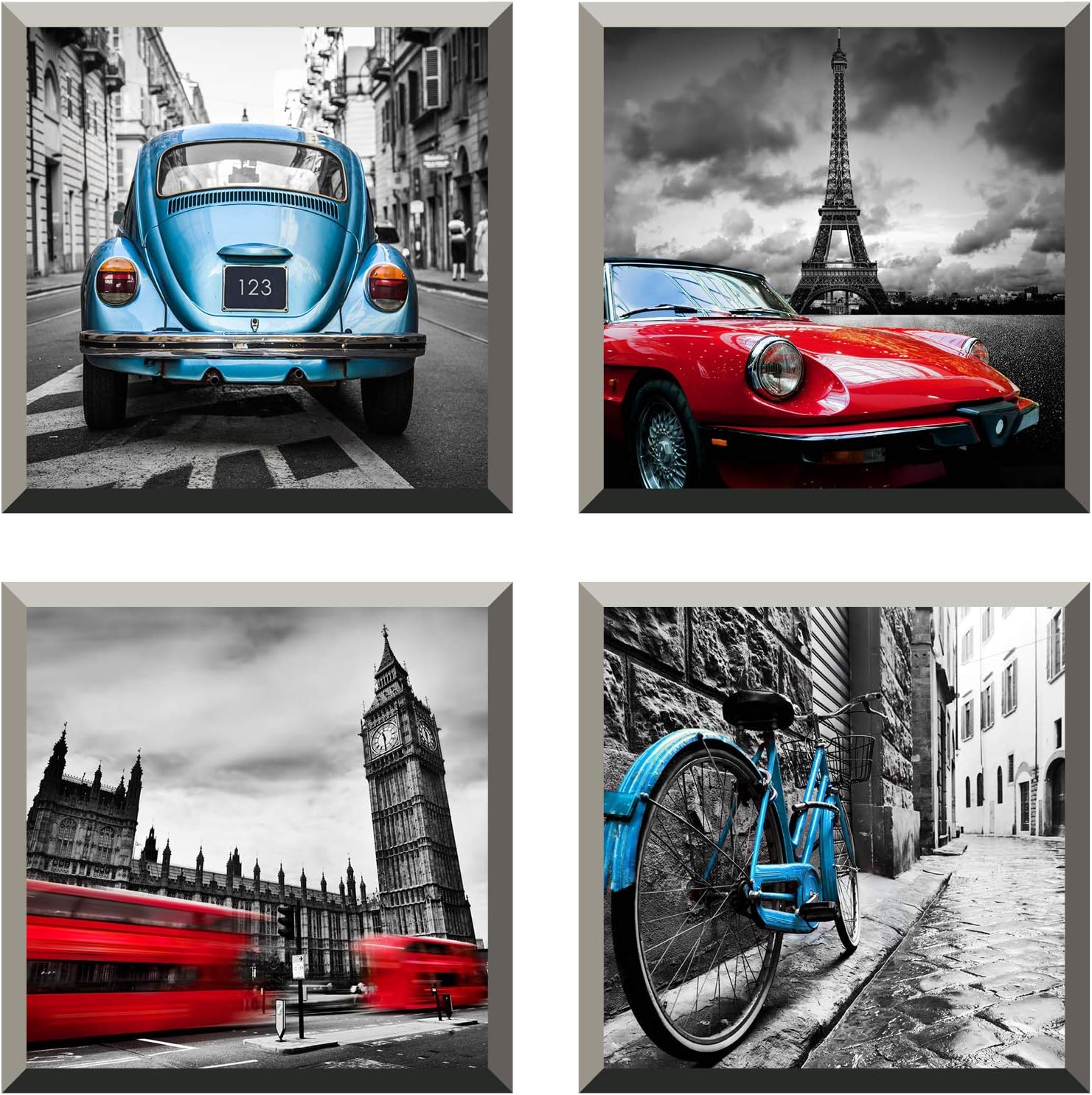 The Nisha 4 PC Pack Art Magic Pictures Peel and Stick 3D Vinyl Removable Wall Sticker Decals DIY Sticky Backsplash, Cars 4005-UK