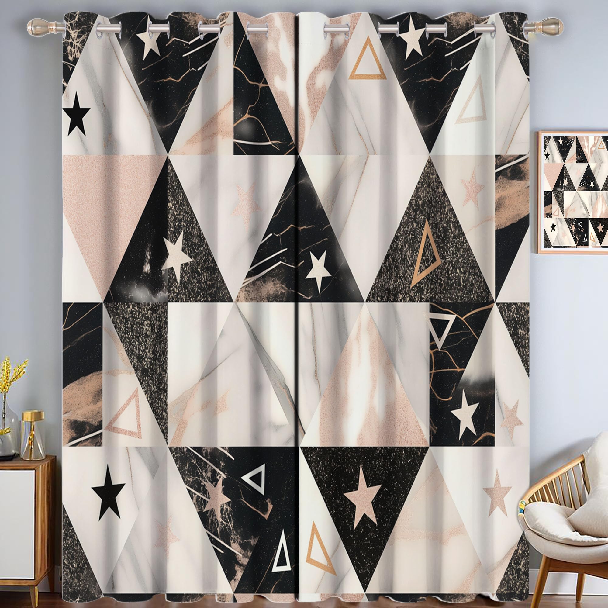 Rideaux phoniques et occultants motif marbre 3D feuille d'or pour salon et chambre