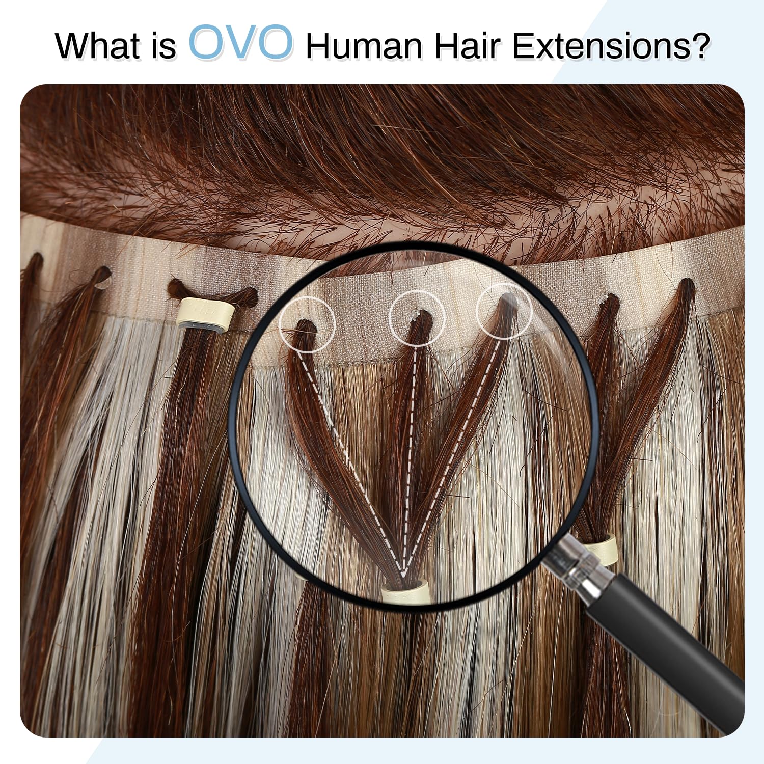 WIGNEE 2PCS OVO Pu Hole Weft Human Hair Extensions 18 Inch 70G Balayage Straight Seamless Hair for Women Golden Blonde Mix Brown Genius Weft Hair Extensions(9A/60,18Inch)