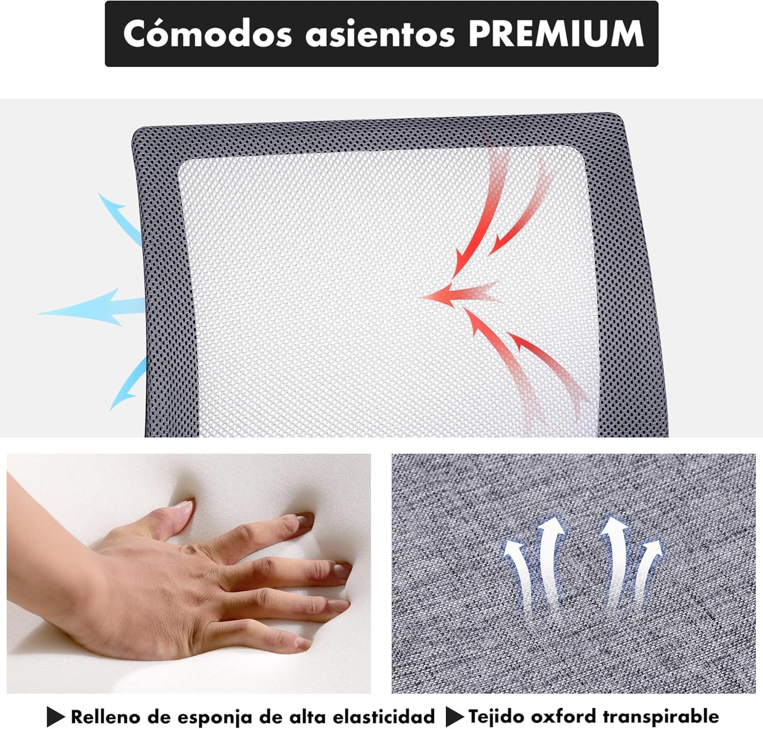 M1C - Silla de Oficina o Escritorio Ergonómica con Soporte Lumbar, Malla Transpirable, Regulable en Altura, Ruedas antiarañazos, Color Gris