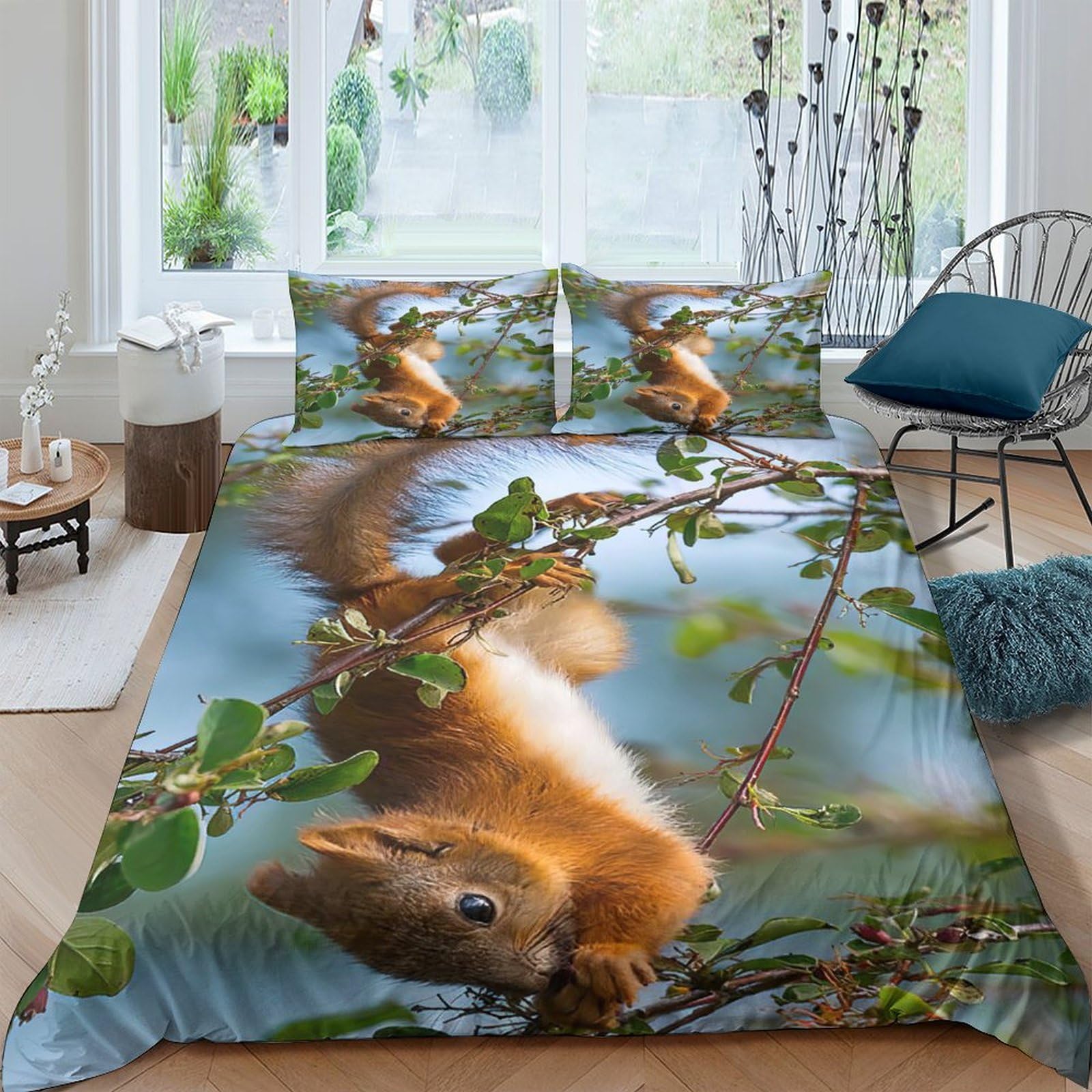 Ctjqhvkz Style-6 3D Printed Squirrel Forest Fitted Sheet Microfiber Soft Anti-Slip Woodland Bed Cover For Bedroom Dorm Mattress Decor Single（135X200cm）