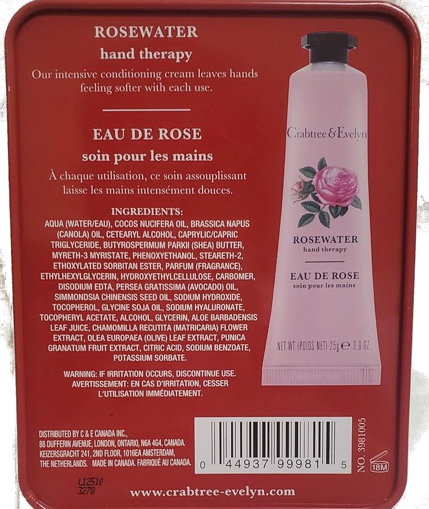 Amazon.com : Crabtree & Evelyn Hand Therapy Rosewater 2pc Gift Tin