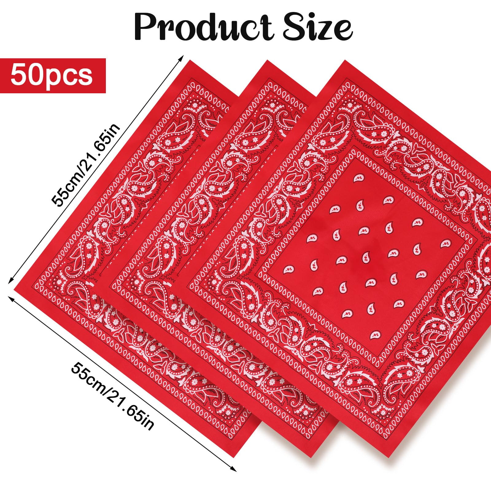 Yuanchu Lot de 50 bandanas cachemire pour homme, 55,9 cm, foulard de cowboy en polyester carré, bandeau rouge, pour femme, costume de fête