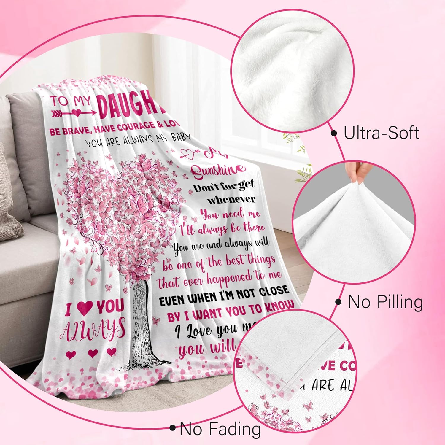 Daughter Gifts from Mom Dad - Valentines Day Gifts for Daughter - Daughters Birthday Gift - Best Daughters Ever Gift - Mothers Day Present for Daughter's - to My Daughters Blanket 60"X 80" - Image 6