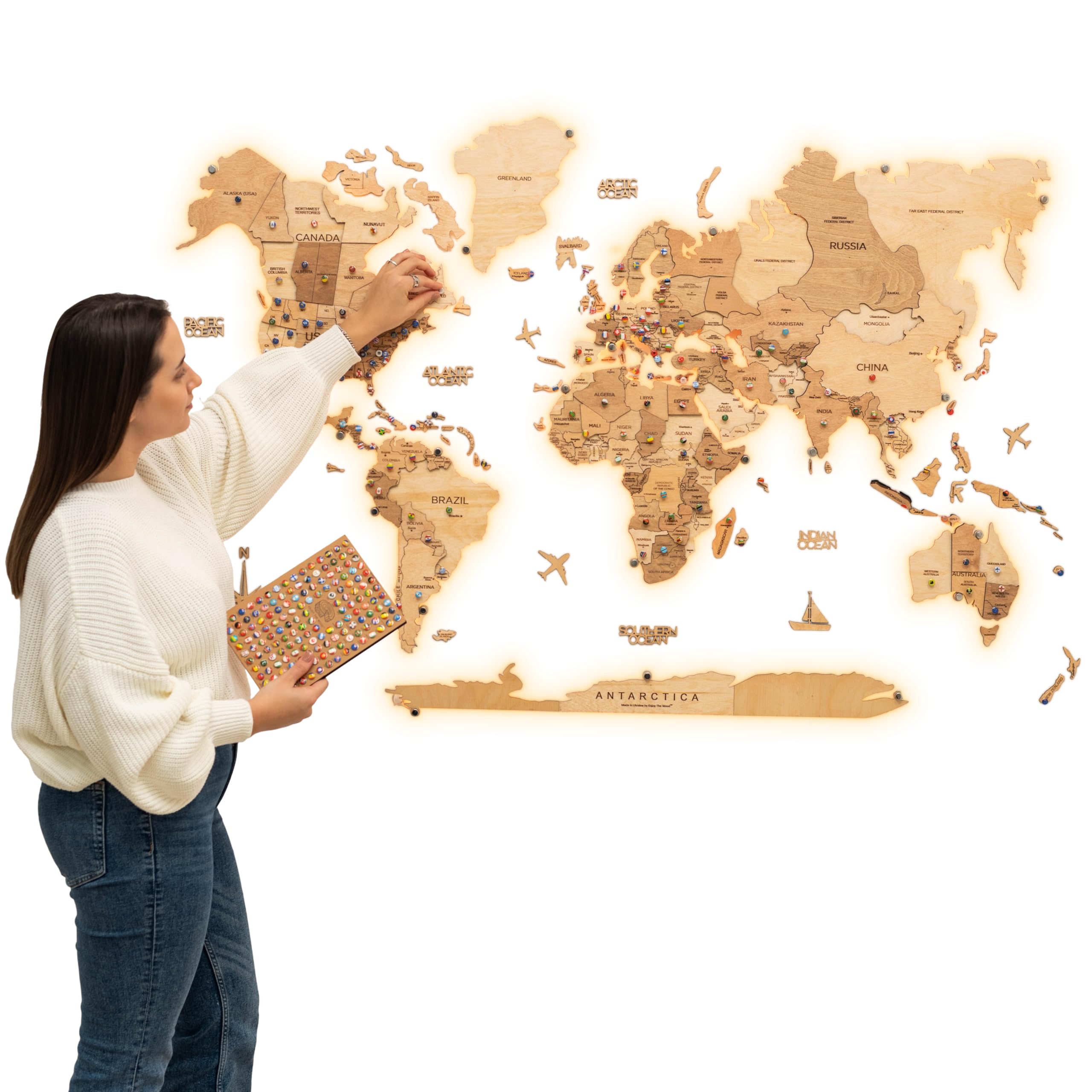 Amazon.com: Enjoy The Wood 3D LED Wood World Map 3.0 - Wall Art