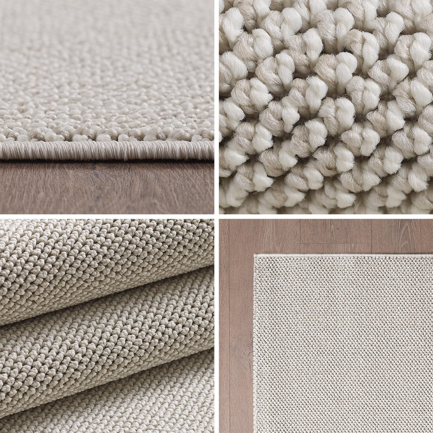 HomebyHome Langlebiger Teppich Cut-Loop Creme 140 x 200 cm - Kurzflor Schlingenteppich für Wohnzimmer, Schlafzimmer - Dekorativer Melierter Struktur Moderner Küchenteppich