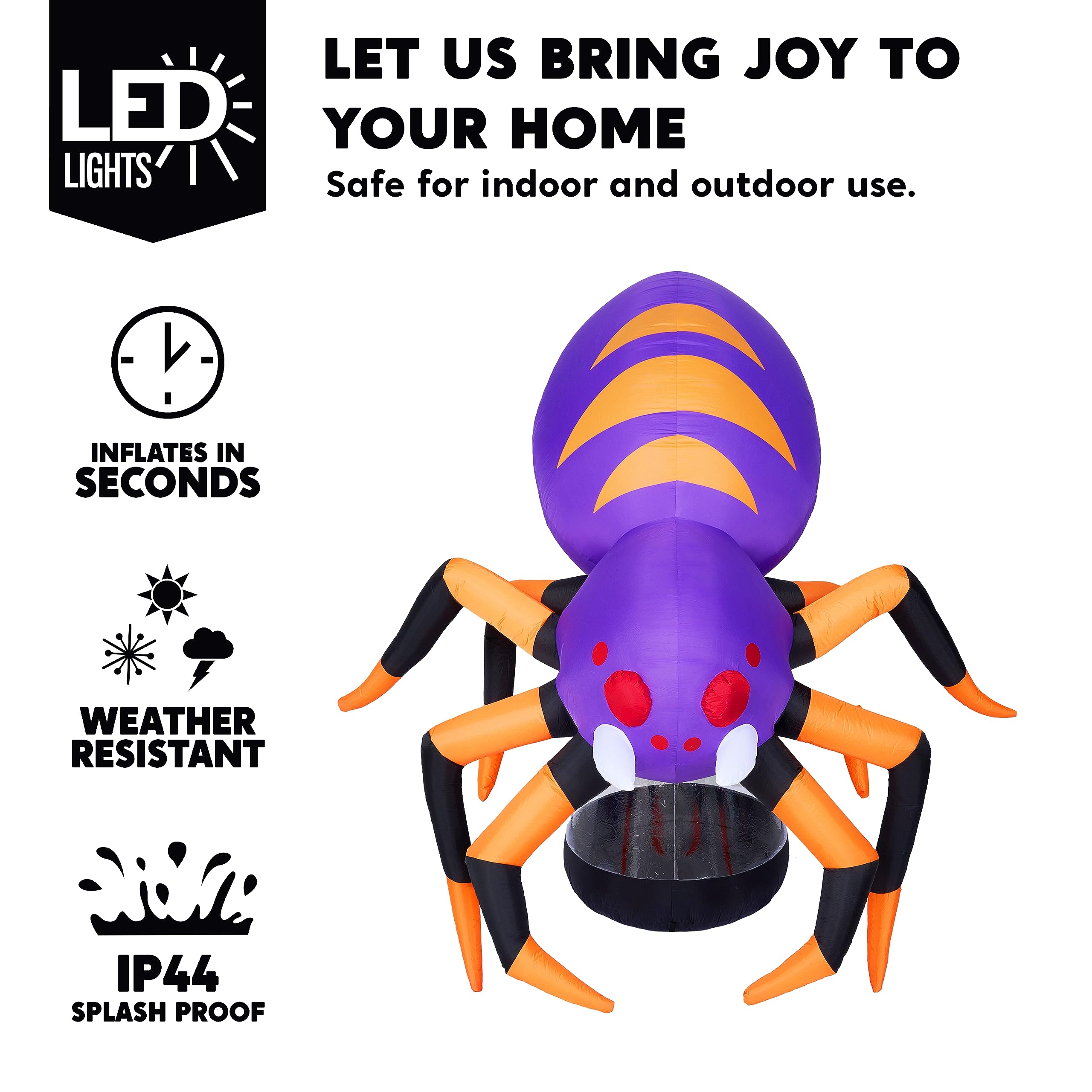 Joiedomi 9 ft Long Halloween Inflatable UFO Spider with Built-in LEDs, Blow Up Floating Spider with Creepy Legs for Halloween Outdoor Decorations, Yard Lawn Garden Holiday Party Decoration
