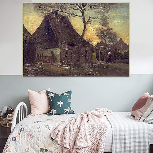 Miniatura 4 de Impresión de lienzo Van Gogh "Casa de campo con árbol" Reproducción de cuadro famosa,Cuadro de arte de pared en lienzo decoración de oficina 60x90cm