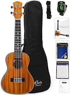 【初心者定番セット8点】ELVISエルビス ウクレレ コンサートサイズ マホガニー材 バインディング FIVE-O UKULELE【付属品８点セット：国内保証書・チューナー・厳選11曲の教則本・コードチャート・ピック・ストラップ・ポリシングクロース・ギグバッグ】