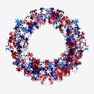 PheiLa 2 Rolls Tinsel Stars Wire Garland for Independence Day Veterans Memorial Patriotic 4th of July Party Supplies, Red ...
