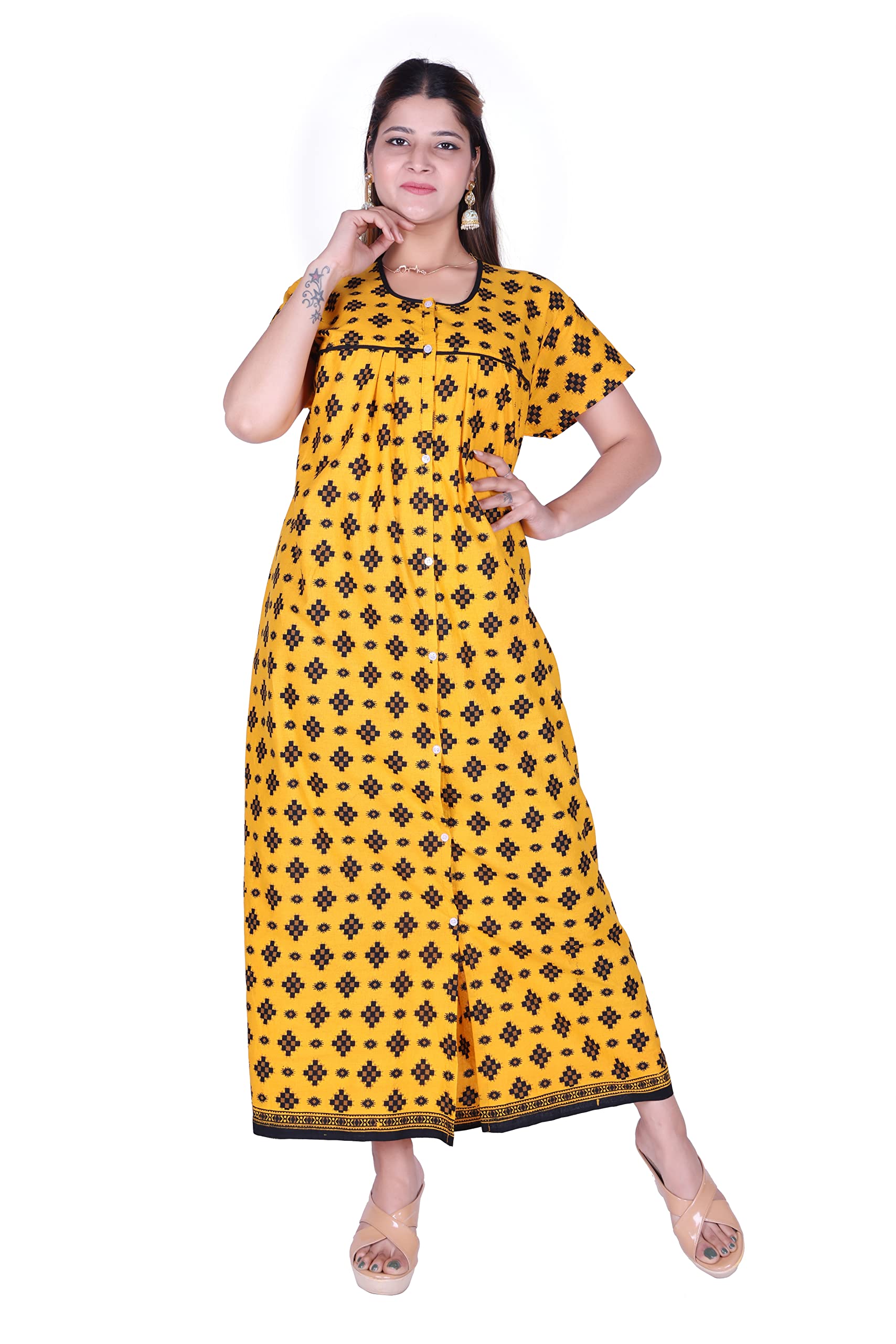 femimode Women's Cotton Front Open Nighty - Full Button & Maternity Nighty-picture-50