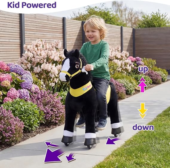 PonyCycle Ride on Toys Riding Black Horse Toys No Battery Required (with Brake/ 30 Height/Size 3) Pony Rider Walking Animals Rocking Horse Ride on Horse for Kids Riding Toys E338
