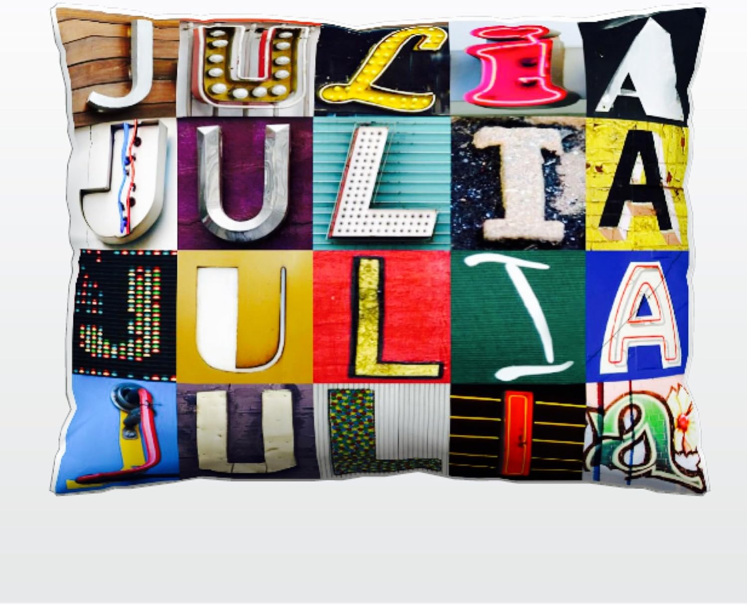 Personalized Pillow featuring the name JULIA in sign letter photos