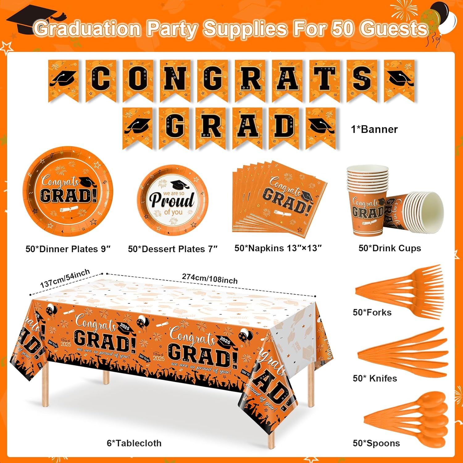 FunnyPars 357 Pcs Graduation Plates and Napkins Set & 3 Pack Graduation Tablecloth Party Decorations