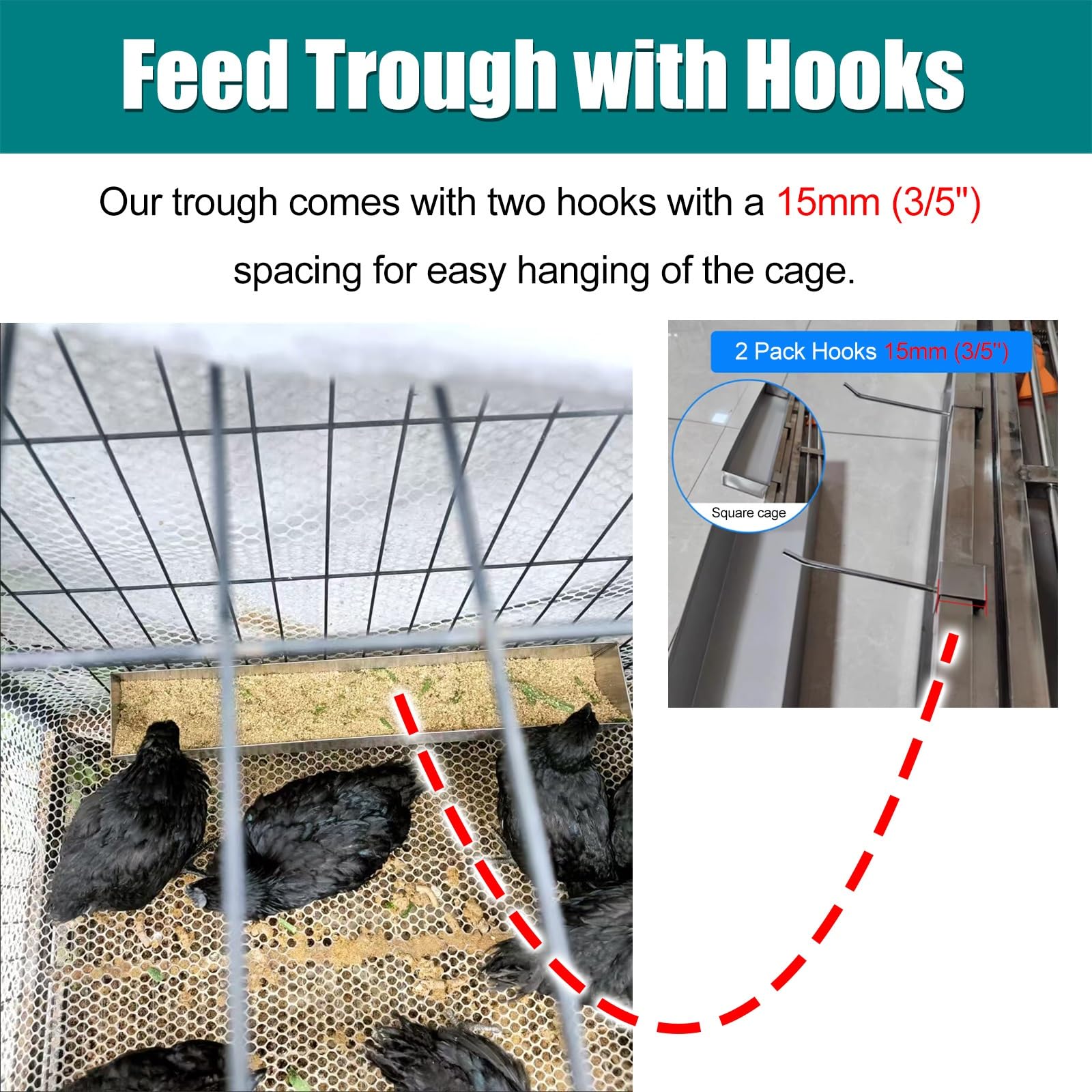 SRNSAEB Comedero para Ganado Bebedero para Animales al Aire Libre 20 40 60 80 100 CM, comedero de heno para Palomas, Pollos, Patos, Gansos, Conejos, System de comedero(H 7cm(2 3/4"),L 80cm (31 1/2"))