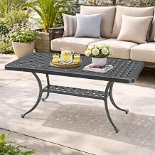VIVIJASON Cast Aluminum Outdoor Coffee Table, 42 x 21 Inch Rectangular Patio Conversation Table with 2-Tier Storage, Rust-Resistant All-Weather Center Table for Deck, Backyard, Porch, Antique Bronze