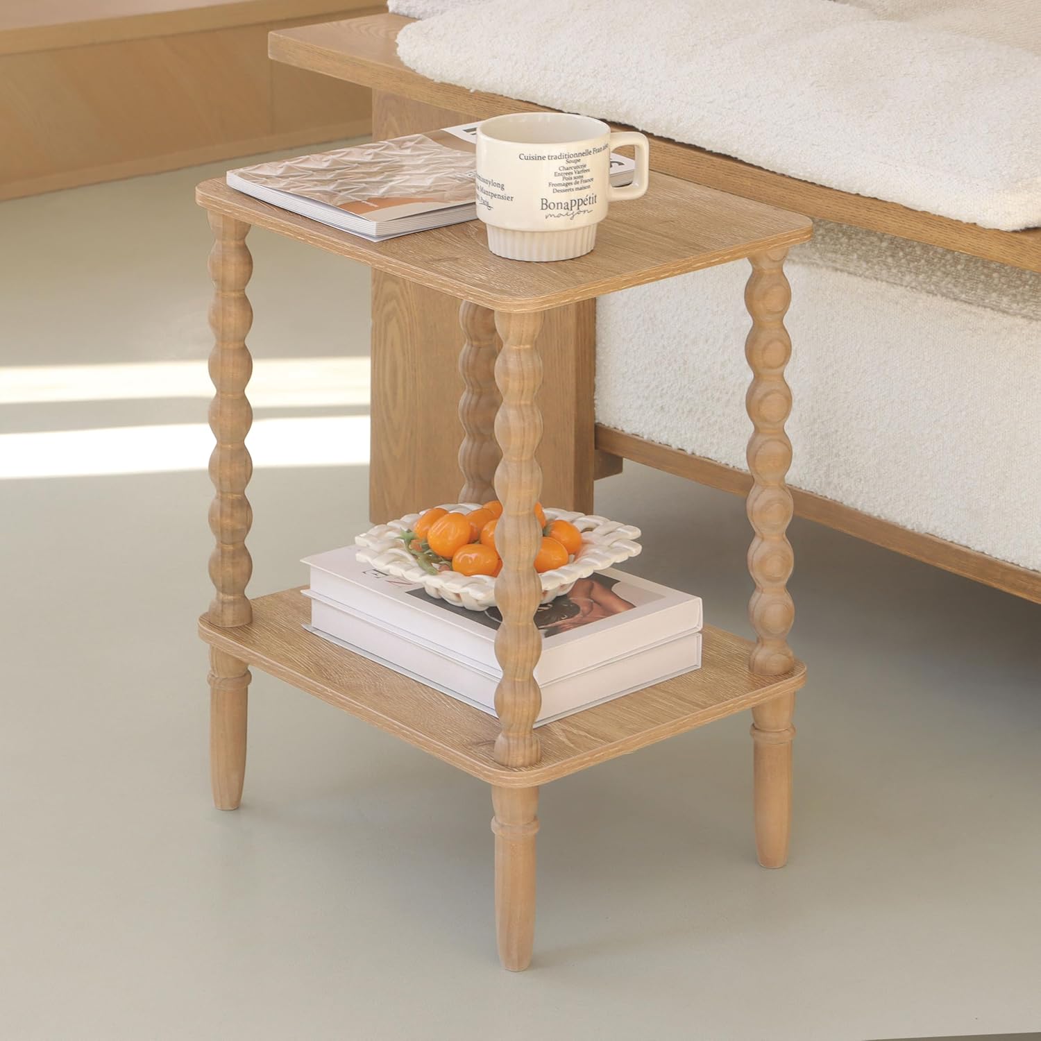 Small End Table, Couch Side Table with 2-Tier Storage Shelf, Wood Coffee Table for Bedroom, Living Room, Small Spaces (Rustic Walnut)